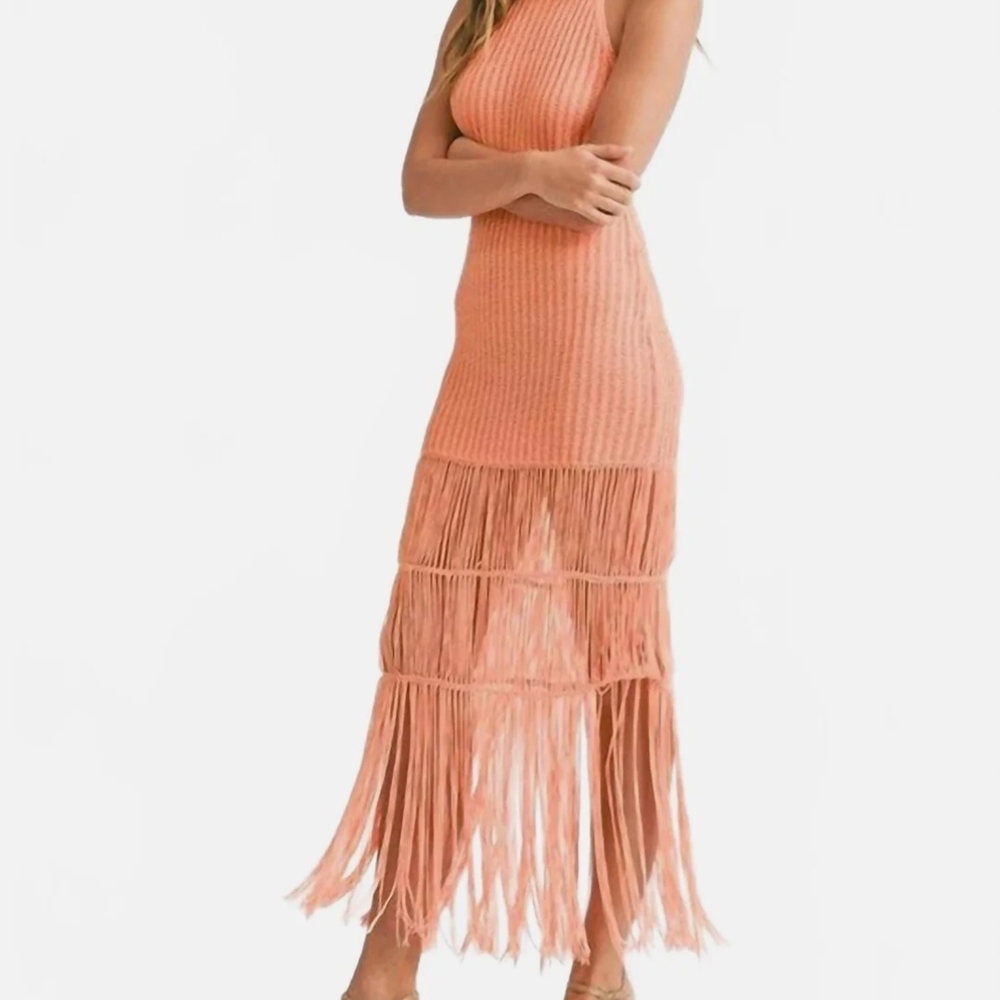 MARBLE Coral Knit Tassle Fringe Maxi Dress